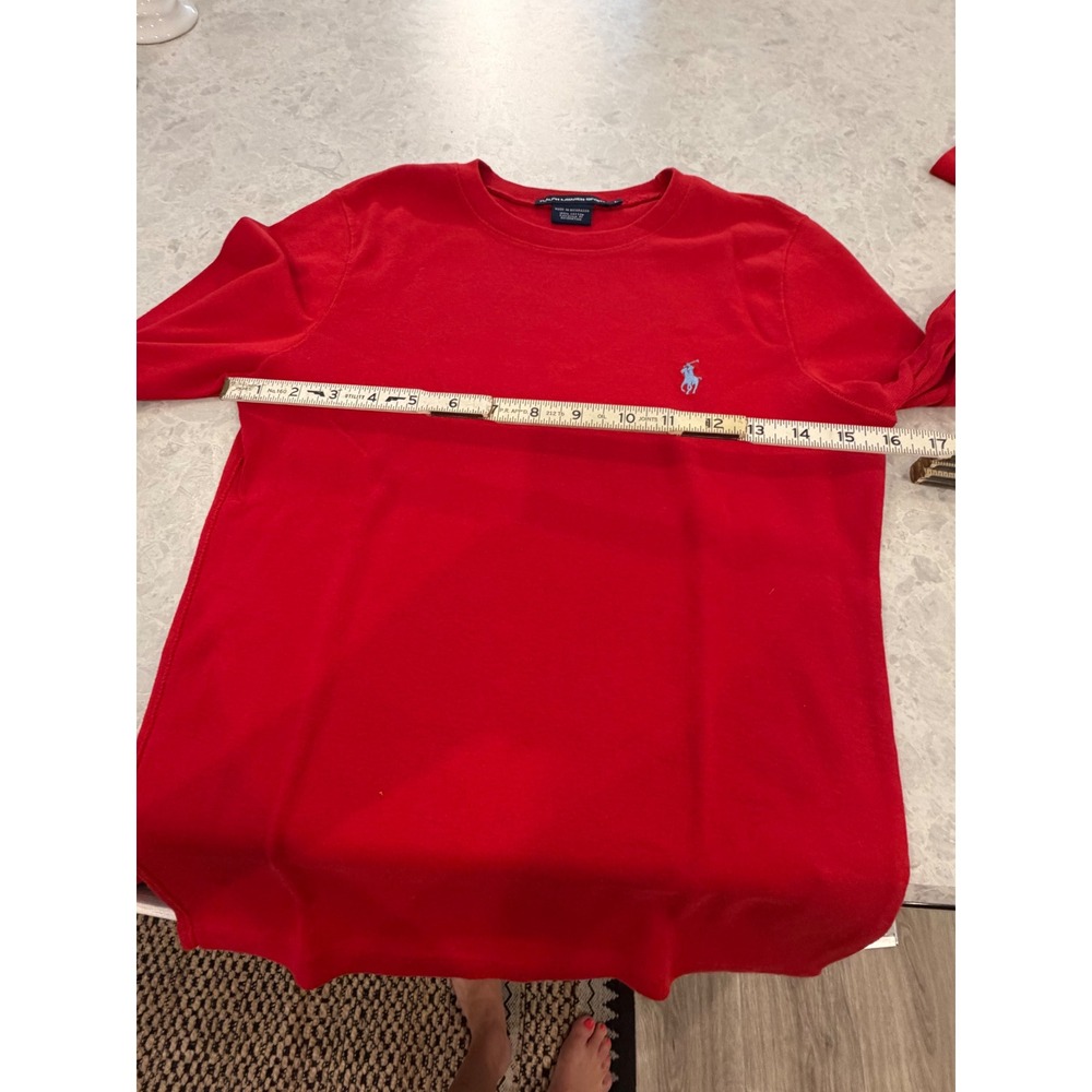 Ralph Lauren Sport Red Long Sleeve Cotton Tee Shirt Womens Large Blue Pony Logo - Picture 9 of 9